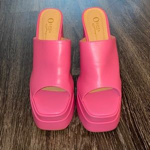 Pink platform block heel